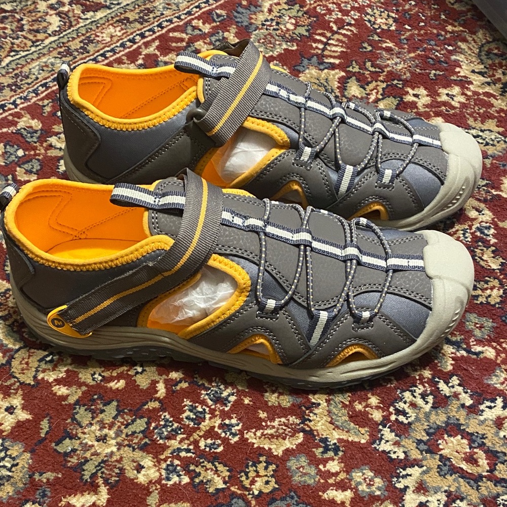 Mens Merrell Gray and Orange Outdoor Sandals